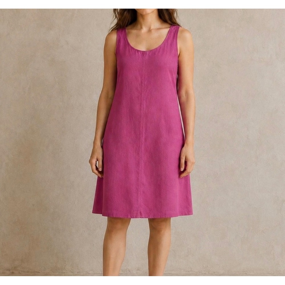 Eileen Fisher Shift Dress Womens Medium Pink Sleeveless 100% Linen Scoop Neck